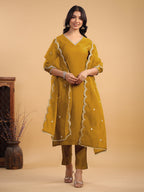 Janasya Light Chanderi Solid Straight Kurta Set | Grocsy