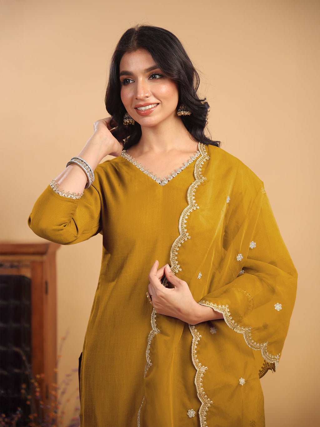 Janasya Light Chanderi Solid Straight Kurta Set | Grocsy