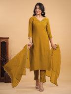 Janasya Light Chanderi Solid Straight Kurta Set | Grocsy
