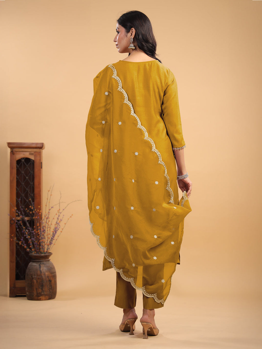 Janasya Light Chanderi Solid Straight Kurta Set | Grocsy