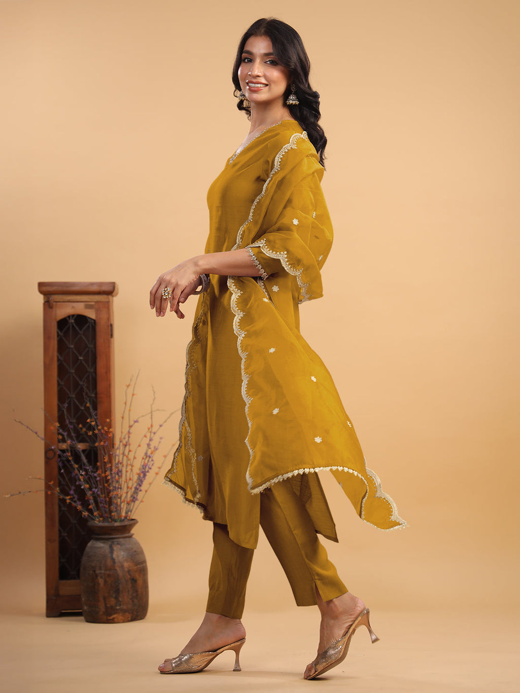 Janasya Light Chanderi Solid Straight Kurta Set | Grocsy