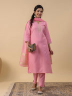 Janasya Light Cotton Blend Solid Straight Kurta Set | Grocsy
