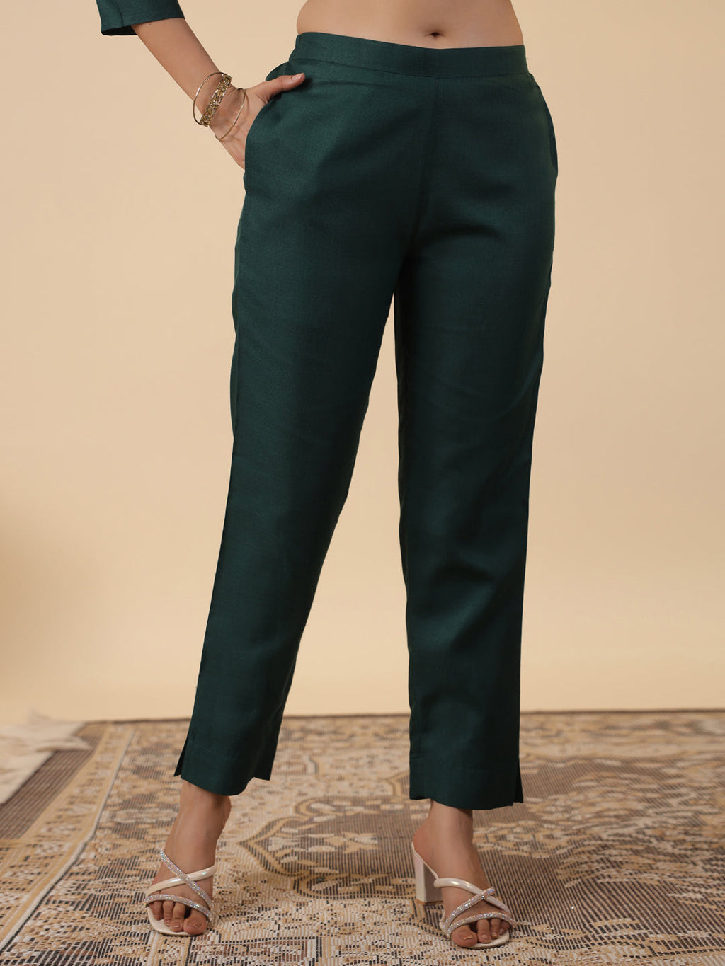 Janasya Dark Cotton Blend Yoke Embroidery Straight Kurta Set | Grocsy