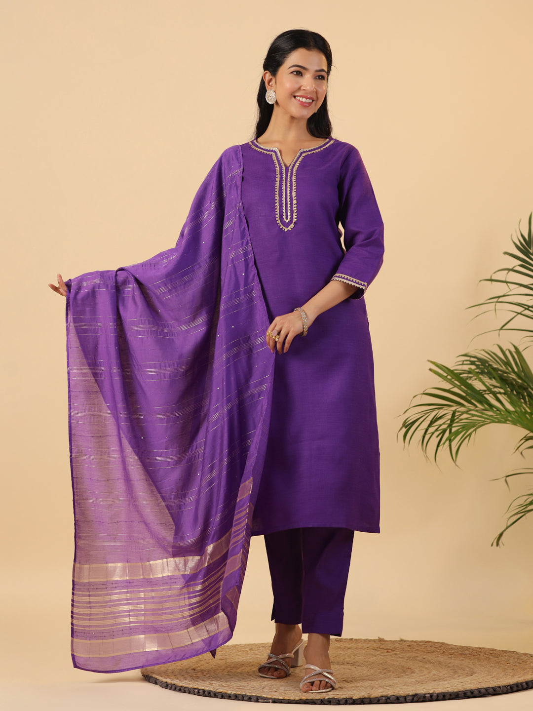 Janasya Bright Cotton Blend Solid Straight Kurta Set | Grocsy
