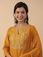 Janasya Bright Cotton Blend Yoke Embroidery Straight Kurta Set | Grocsy