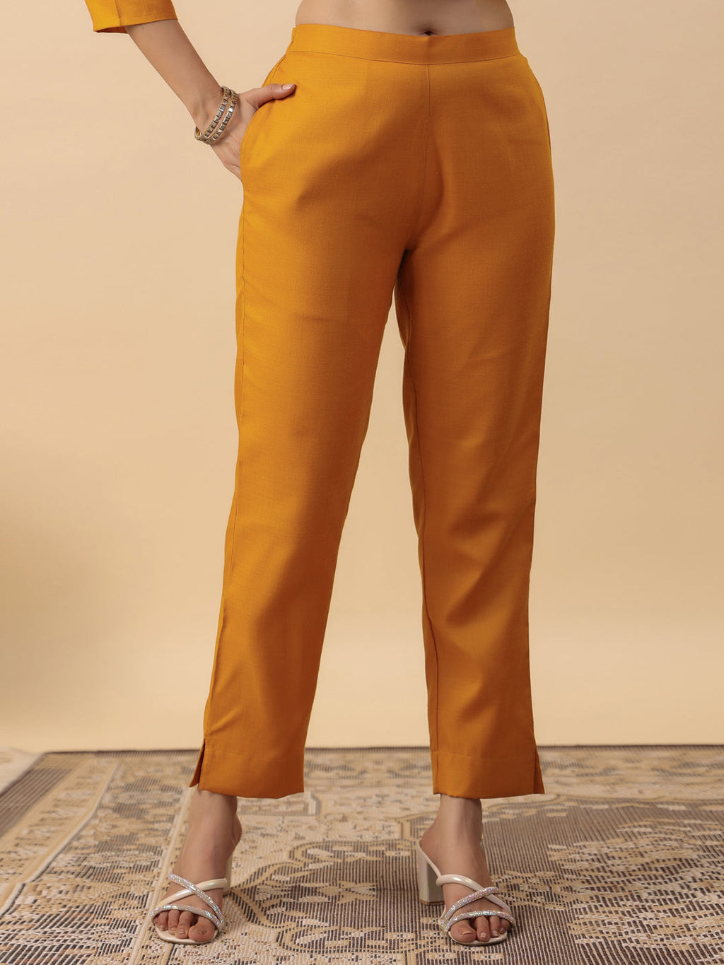 Janasya Bright Cotton Blend Yoke Embroidery Straight Kurta Set | Grocsy