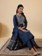 Janasya Bright Cotton Blend Embroidered Straight Kurta Set | Grocsy
