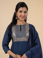 Janasya Bright Cotton Blend Embroidered Straight Kurta Set | Grocsy