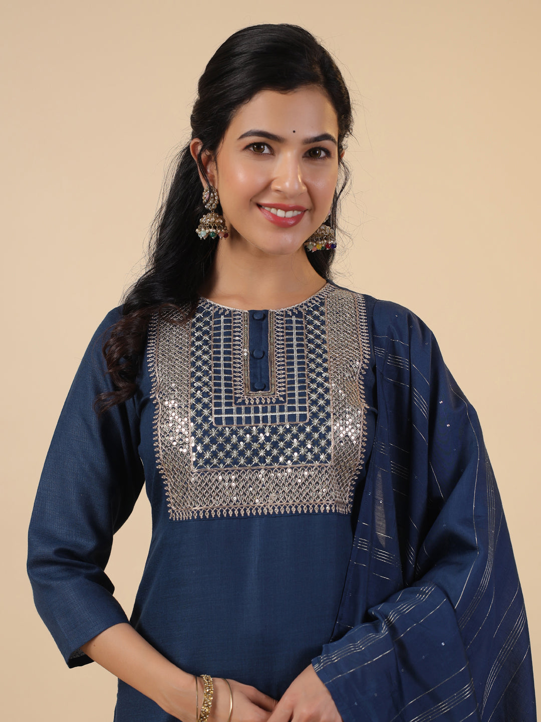 Janasya Bright Cotton Blend Embroidered Straight Kurta Set | Grocsy