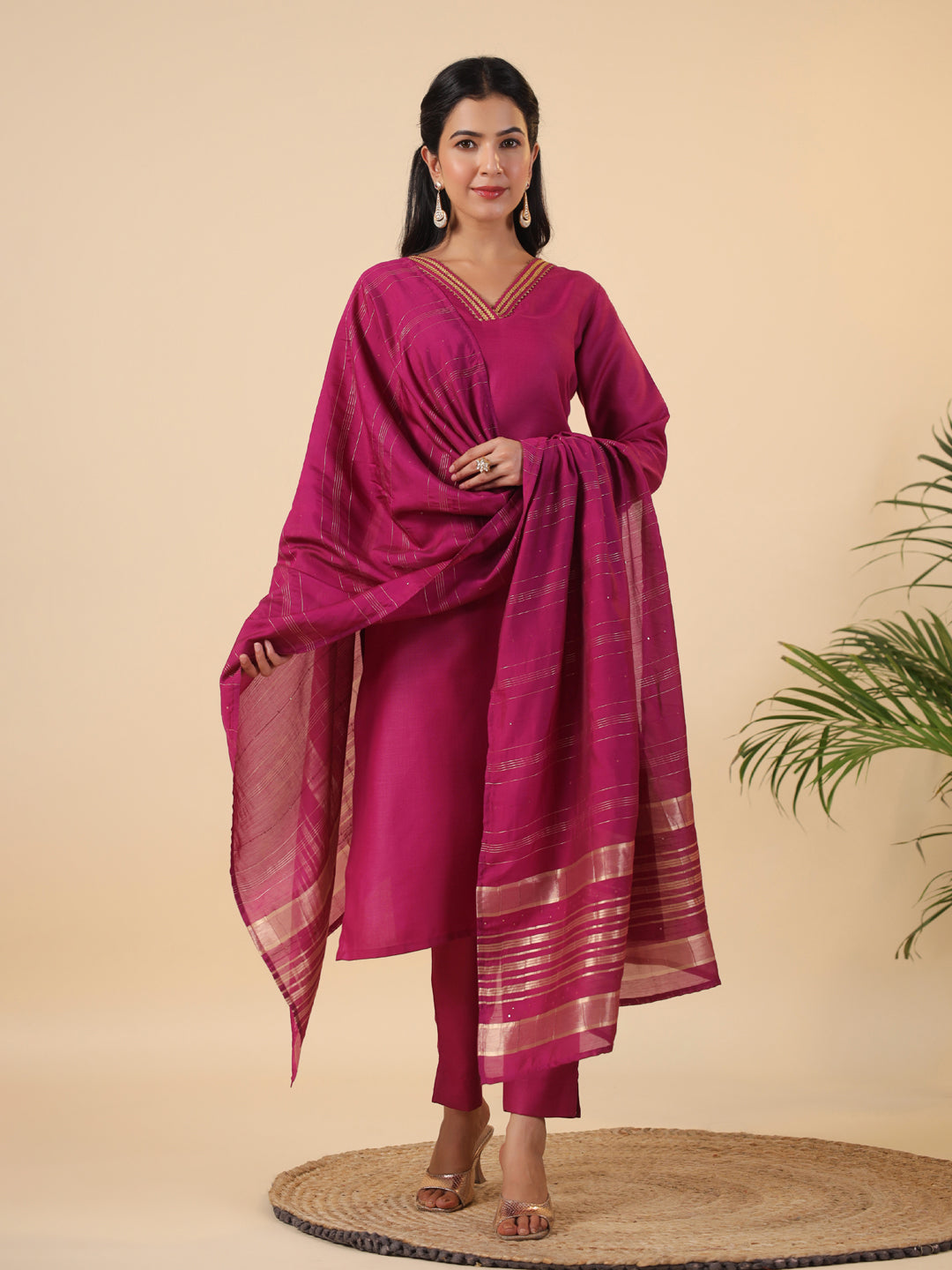 Janasya Dark Cotton Blend Solid Straight Kurta Set | Grocsy
