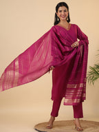 Janasya Dark Cotton Blend Solid Straight Kurta Set | Grocsy