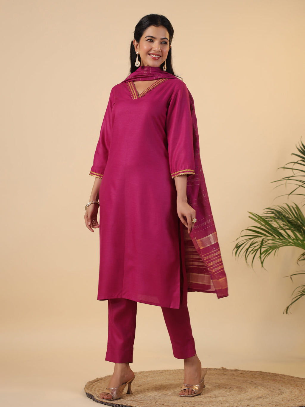 Janasya Dark Cotton Blend Solid Straight Kurta Set | Grocsy