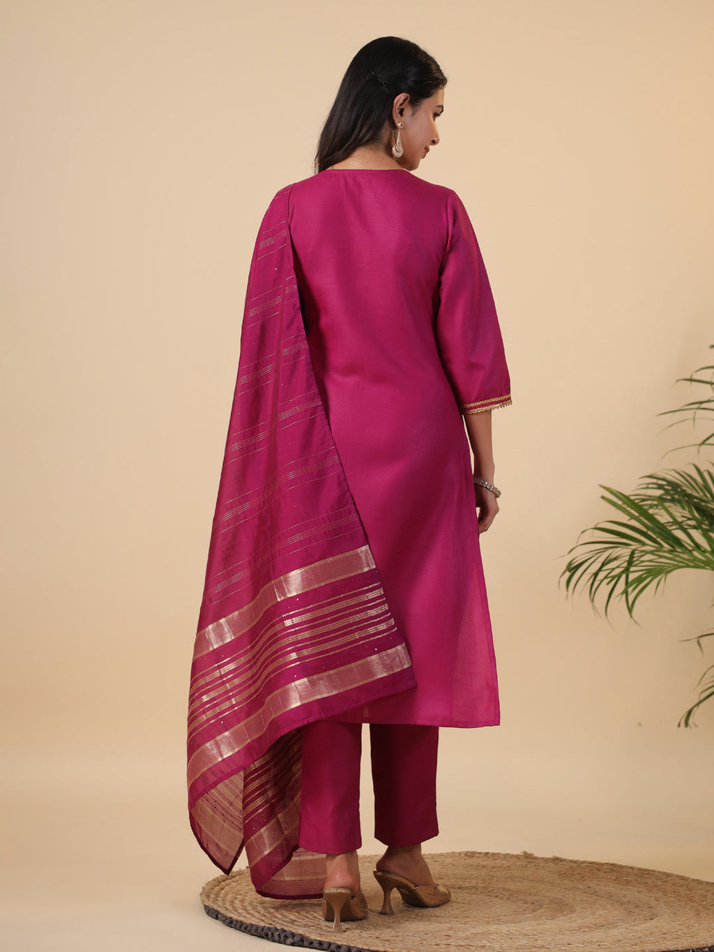 Janasya Dark Cotton Blend Solid Straight Kurta Set | Grocsy