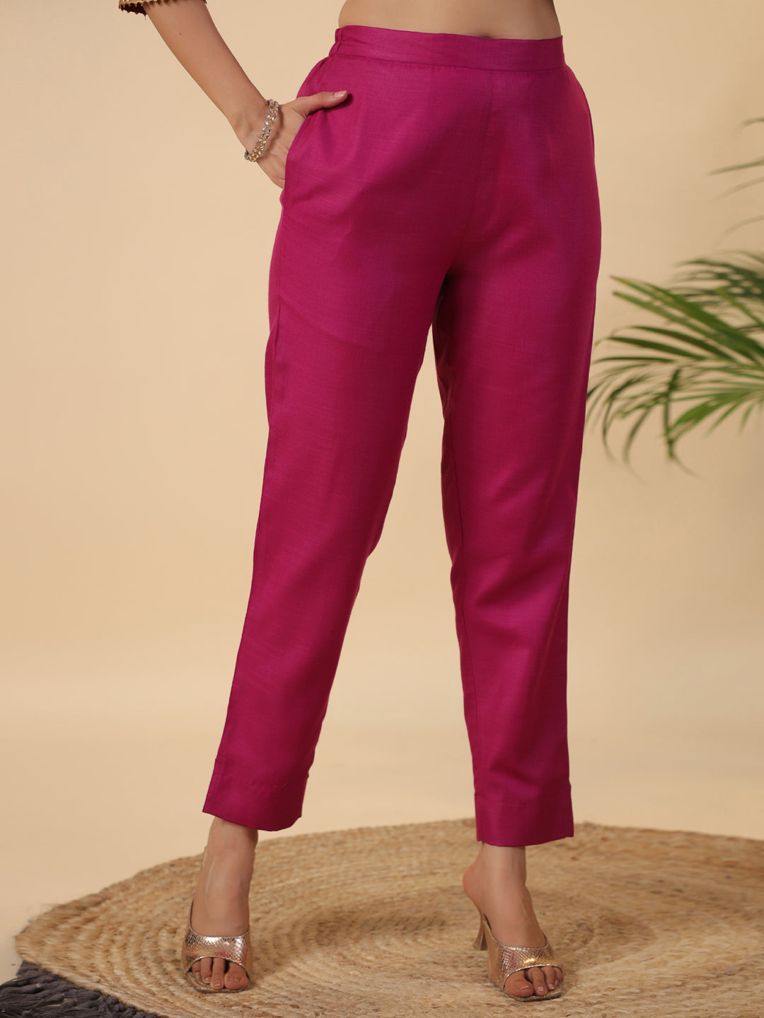 Janasya Dark Cotton Blend Solid Straight Kurta Set | Grocsy