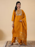 Janasya Bright Cotton Blend Yoke Embroidery Straight Kurta Set | Grocsy
