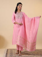 Janasya Light Cotton Blend Embroidered Straight Kurta Set | Grocsy