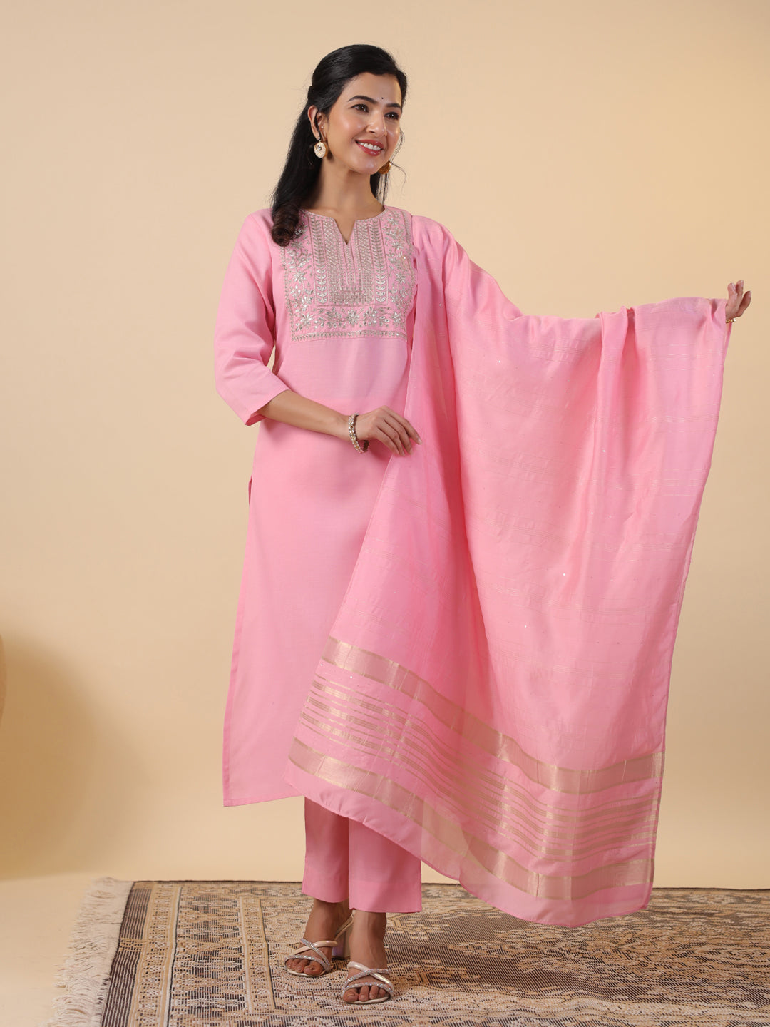 Janasya Light Cotton Blend Embroidered Straight Kurta Set | Grocsy