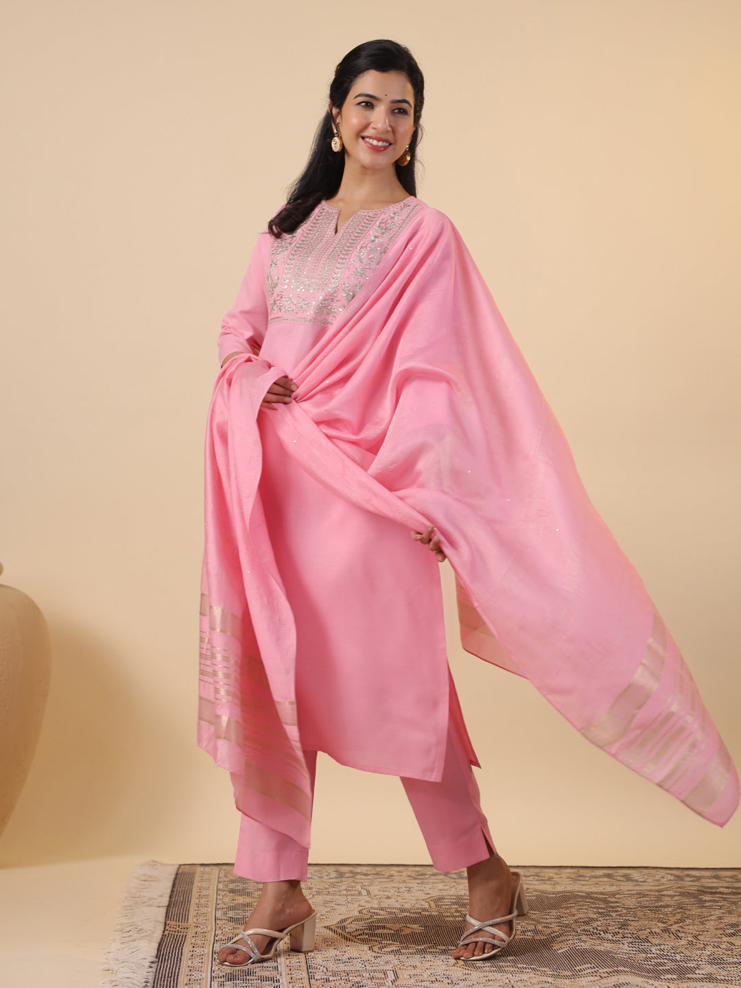 Janasya Light Cotton Blend Embroidered Straight Kurta Set | Grocsy