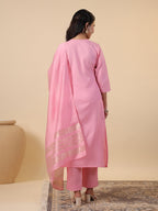 Janasya Light Cotton Blend Embroidered Straight Kurta Set | Grocsy