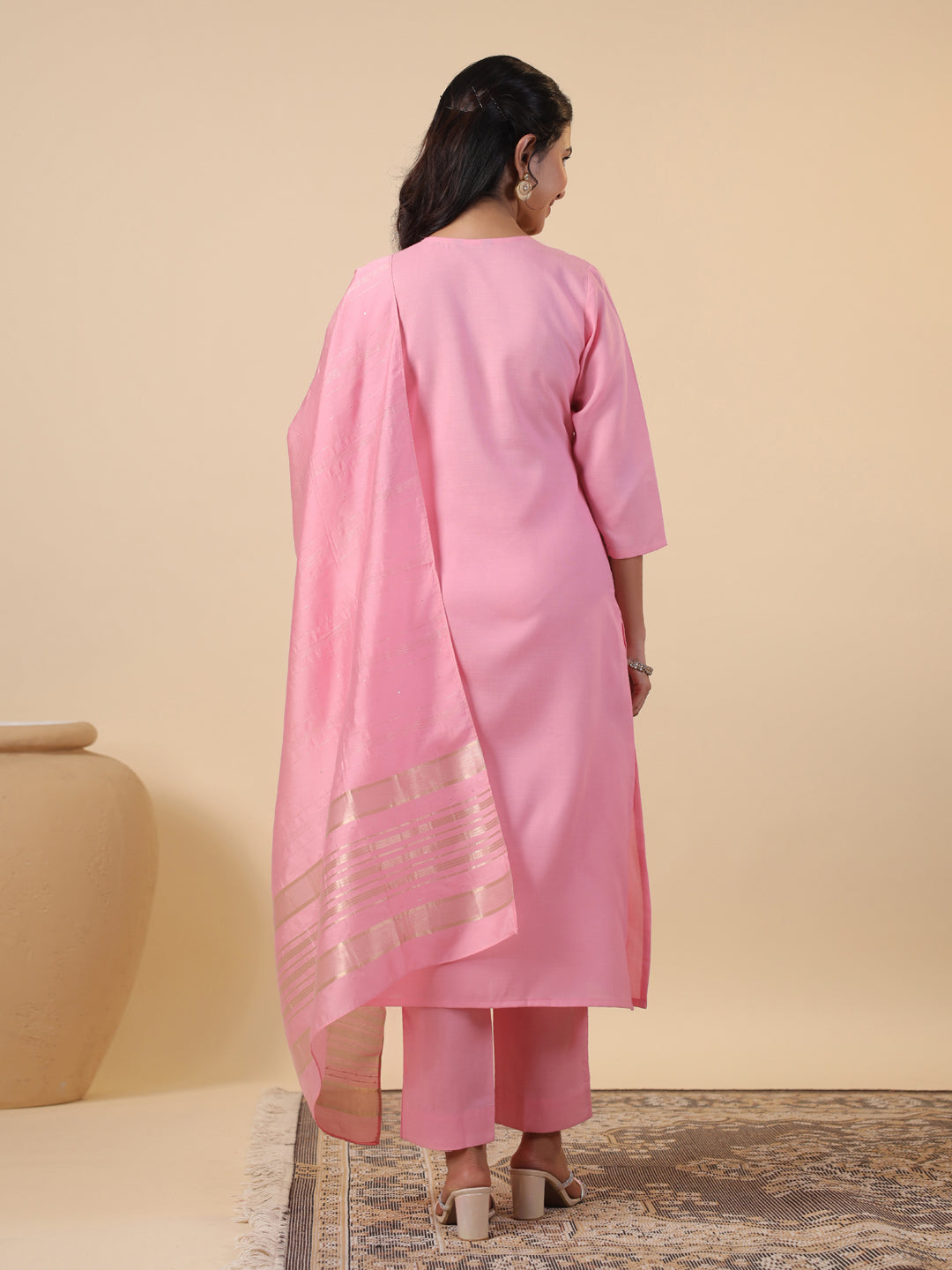 Janasya Light Cotton Blend Embroidered Straight Kurta Set | Grocsy