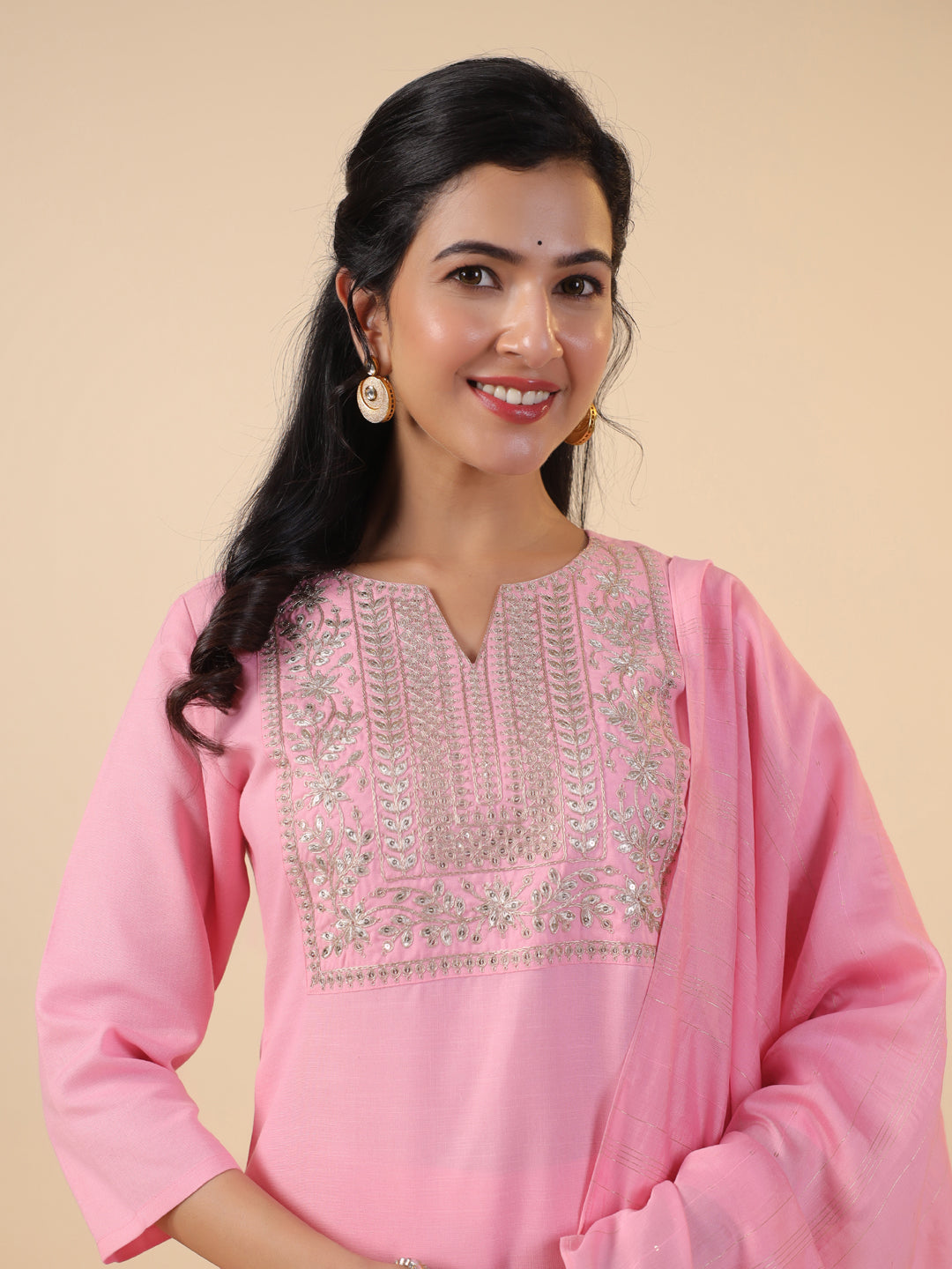 Janasya Light Cotton Blend Embroidered Straight Kurta Set | Grocsy