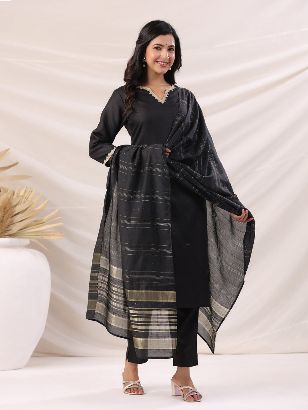 Janasya Dark Cotton Blend Solid Straight Kurta Set | Grocsy