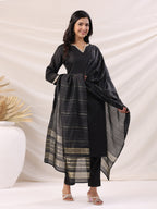 Janasya Dark Cotton Blend Solid Straight Kurta Set | Grocsy
