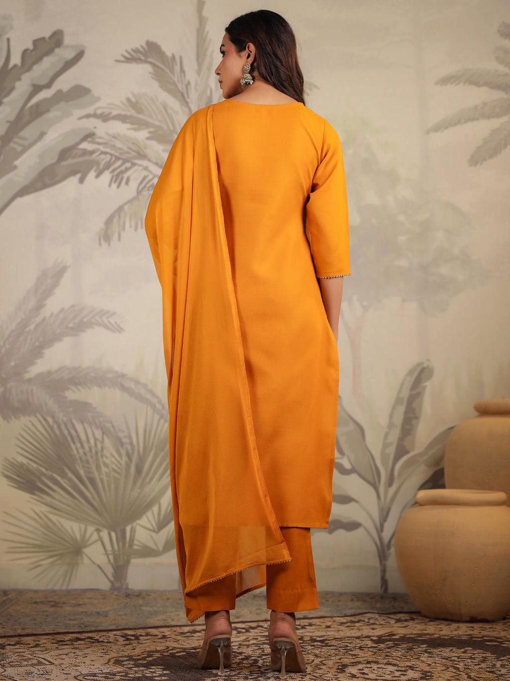 Janasya Bright Cotton Blend Yoke Embroidery Straight Kurta Set | Grocsy