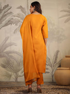Janasya Bright Cotton Blend Yoke Embroidery Straight Kurta Set | Grocsy