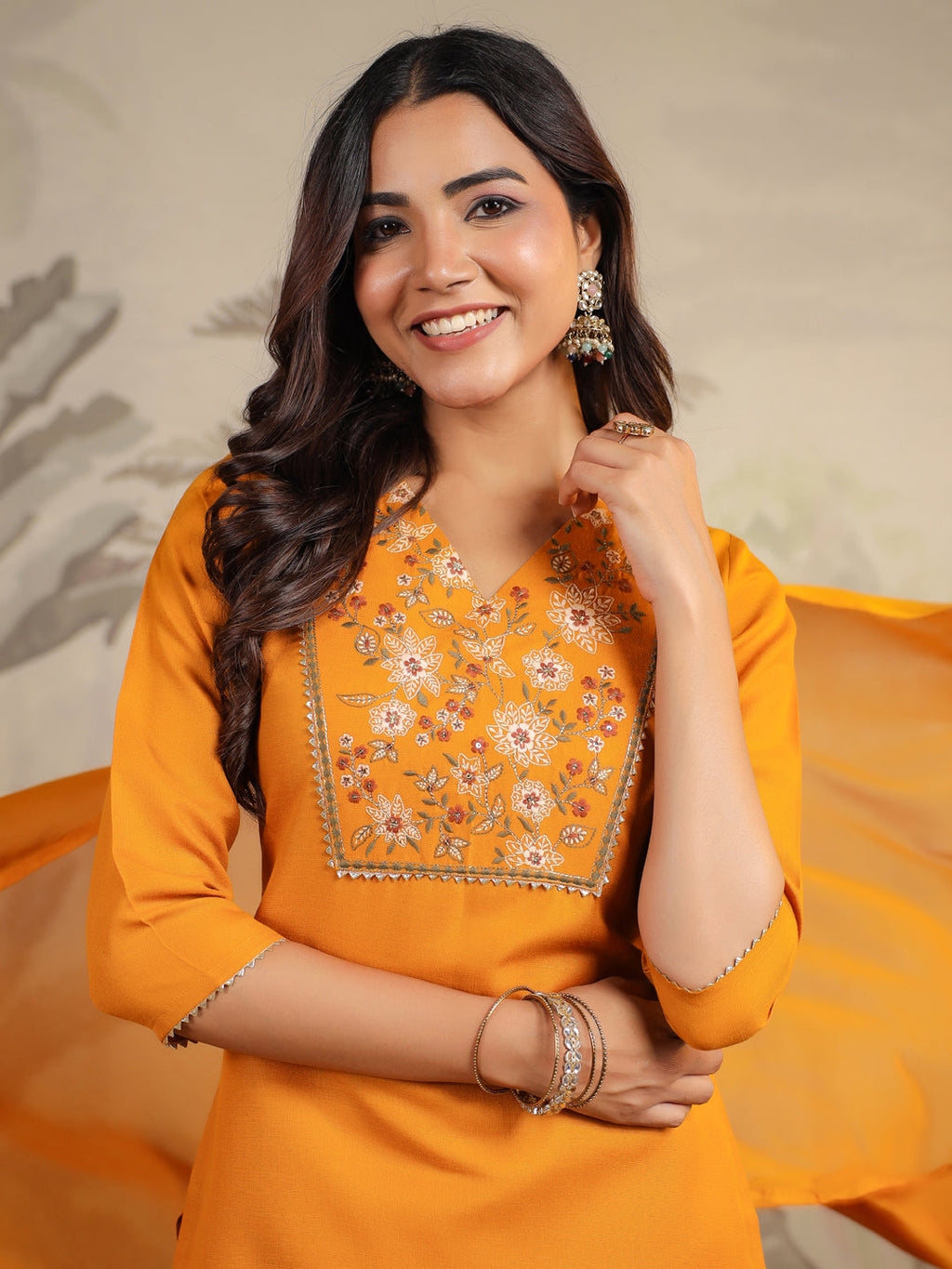 Janasya Bright Cotton Blend Yoke Embroidery Straight Kurta Set | Grocsy