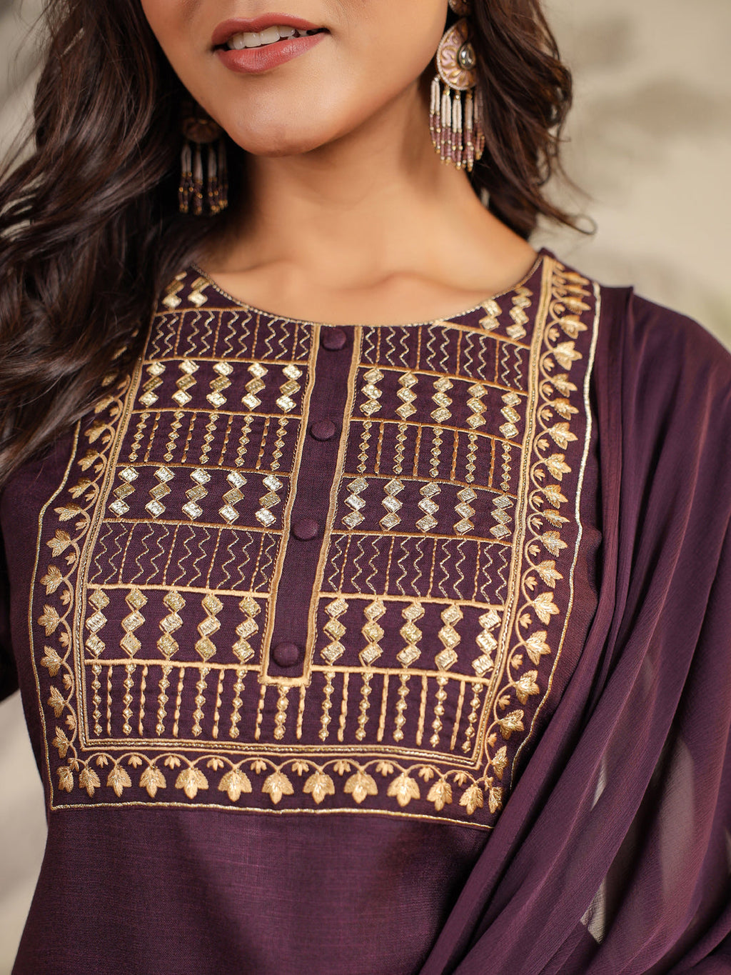 Janasya Dark Cotton Blend Yoke Embroidery Straight Kurta Set | Grocsy