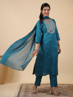Janasya Bright Cotton Blend Embroidered Straight Kurta Set | Grocsy