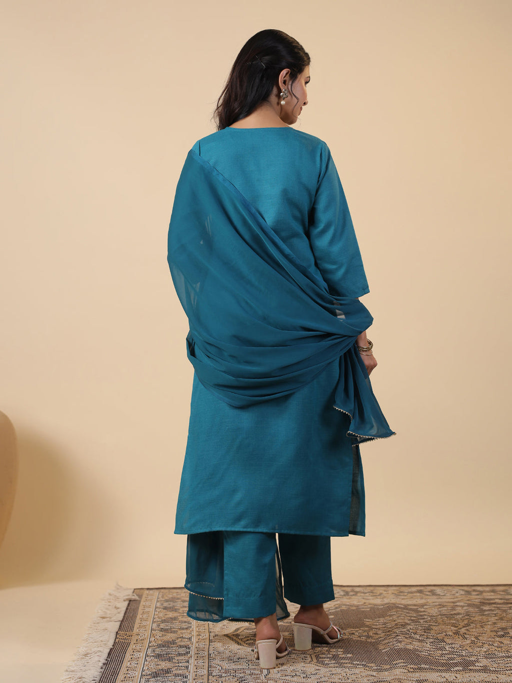 Janasya Bright Cotton Blend Embroidered Straight Kurta Set | Grocsy