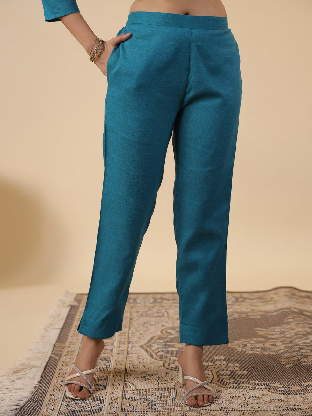 Janasya Bright Cotton Blend Embroidered Straight Kurta Set | Grocsy