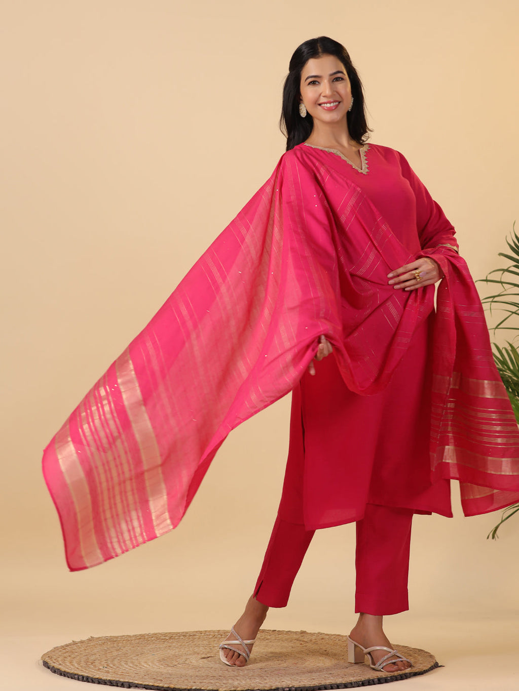 Janasya Bright Cotton Blend Solid Straight Kurta Set | Grocsy