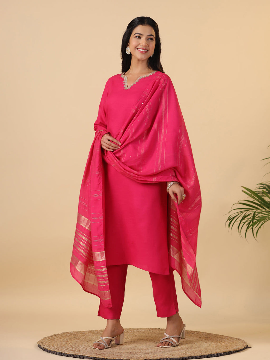 Janasya Bright Cotton Blend Solid Straight Kurta Set | Grocsy