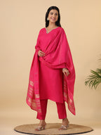 Janasya Bright Cotton Blend Solid Straight Kurta Set | Grocsy