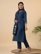 Janasya Dark Cotton Blend Solid Straight Kurta Set | Grocsy