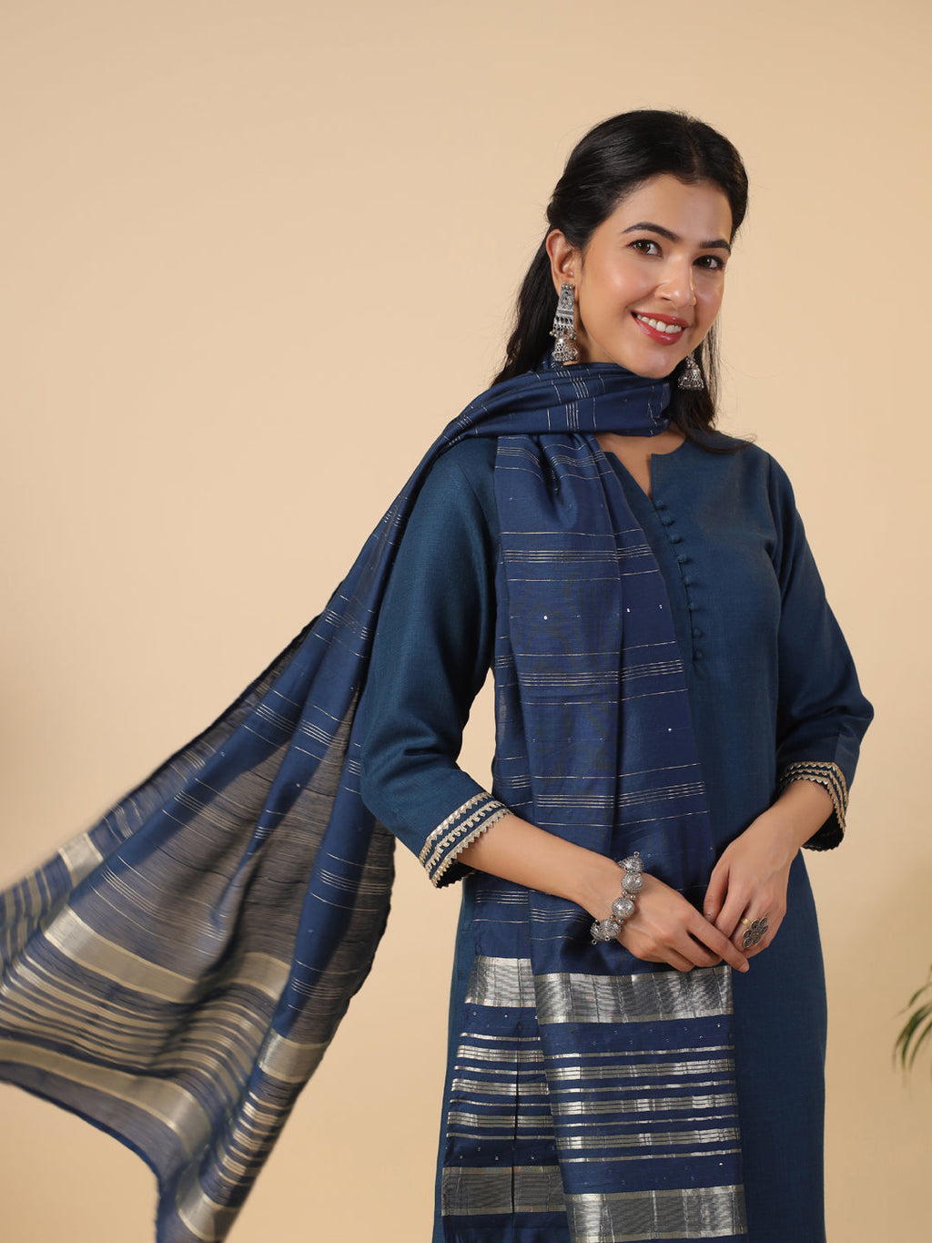 Janasya Dark Cotton Blend Solid Straight Kurta Set | Grocsy