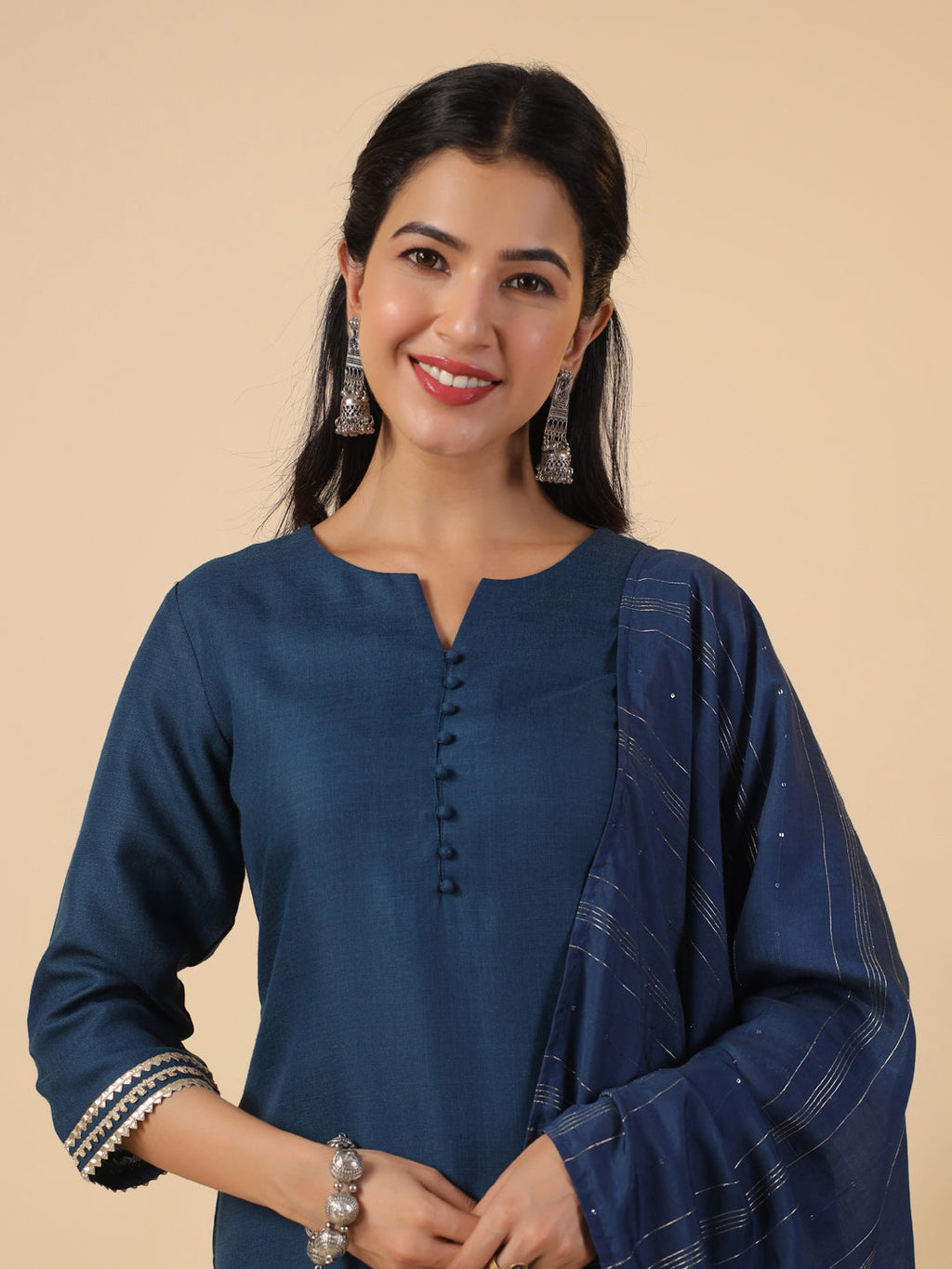 Janasya Dark Cotton Blend Solid Straight Kurta Set | Grocsy
