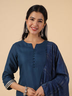 Janasya Dark Cotton Blend Solid Straight Kurta Set | Grocsy