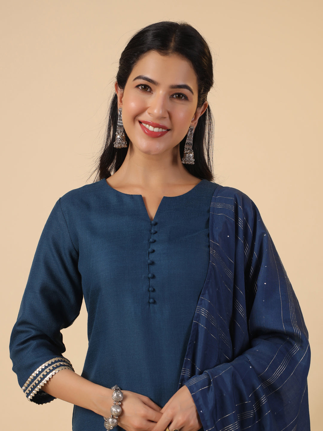 Janasya Dark Cotton Blend Solid Straight Kurta Set | Grocsy