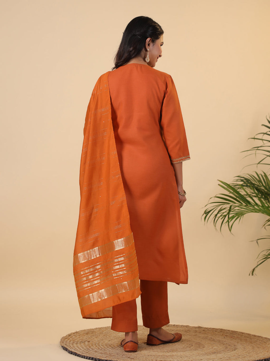 Janasya Dark Cotton Blend Yoke Design Straight Kurta Set | Grocsy