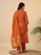 Janasya Dark Cotton Blend Yoke Design Straight Kurta Set | Grocsy