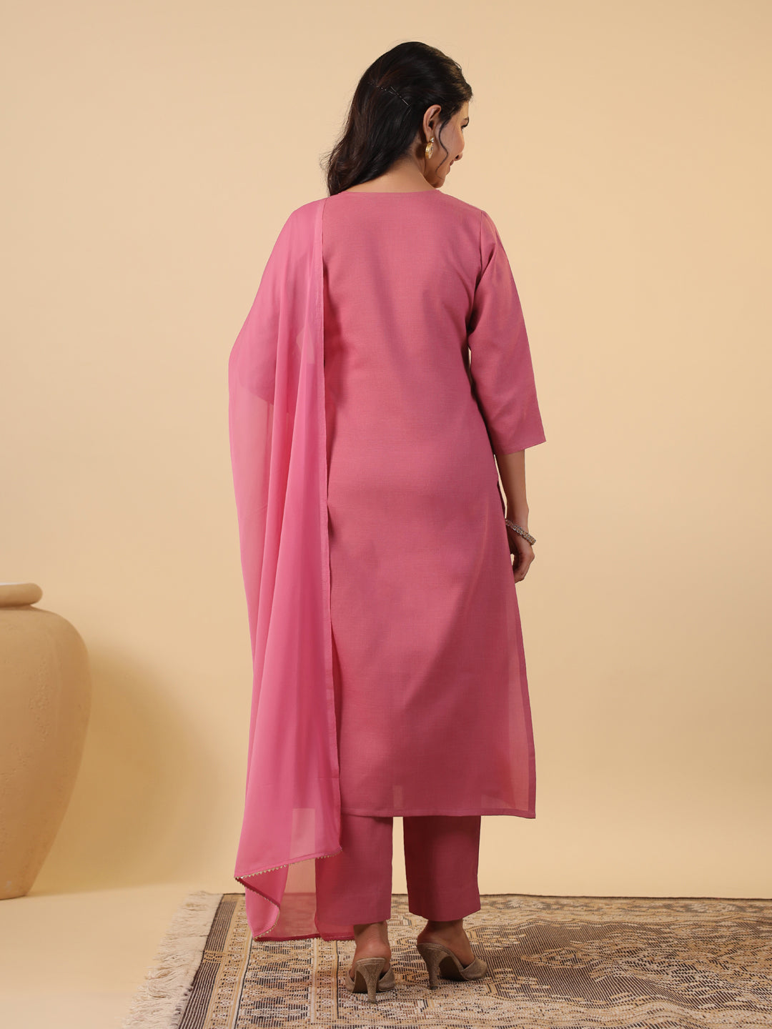 Janasya Light Cotton Blend Yoke Embroidery Straight Kurta Set | Grocsy