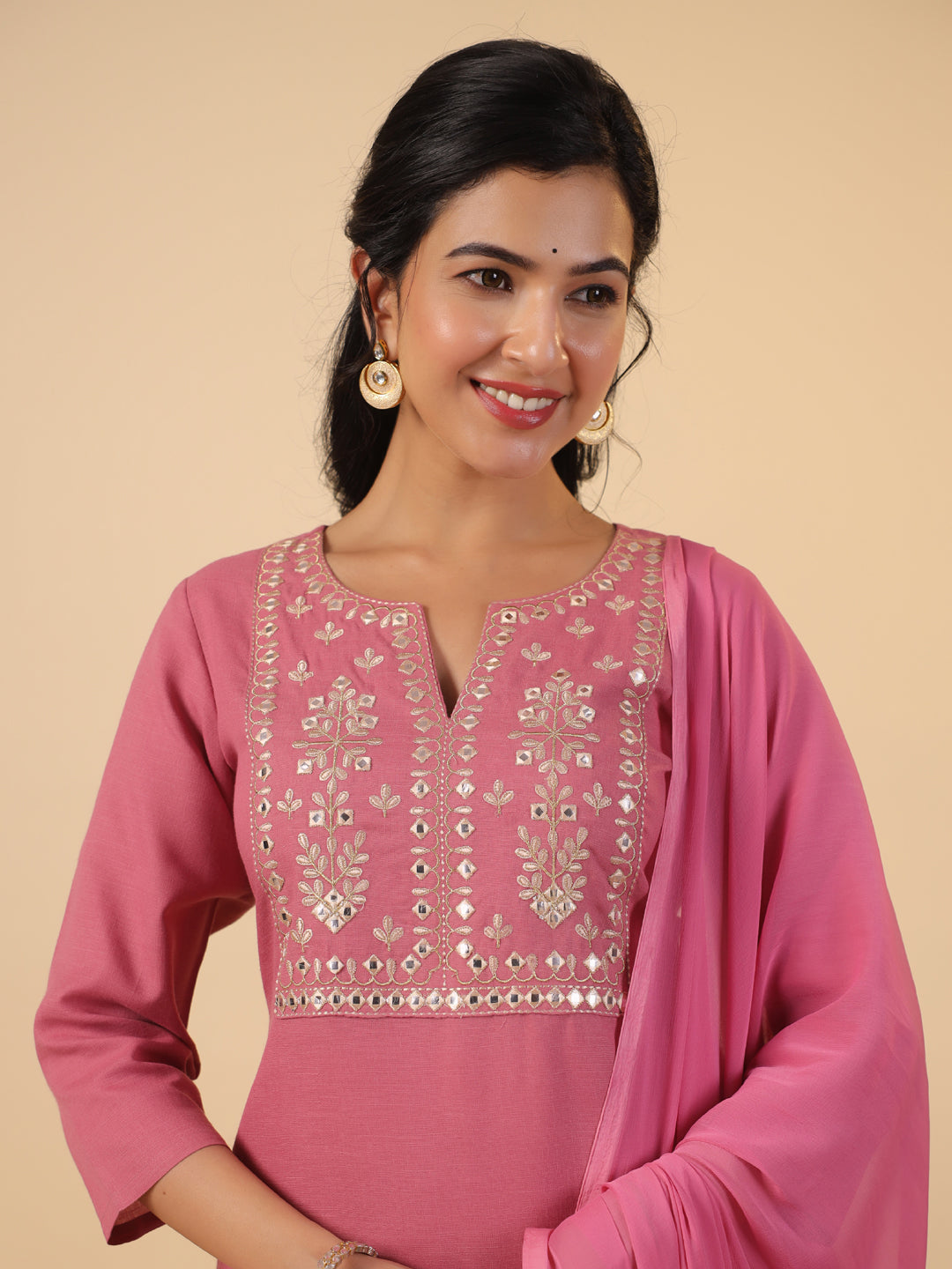Janasya Light Cotton Blend Yoke Embroidery Straight Kurta Set | Grocsy