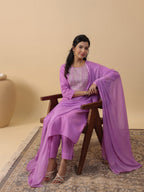 Janasya Bright Cotton Blend Yoke Embroidery Straight Kurta Set | Grocsy