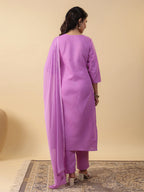 Janasya Bright Cotton Blend Yoke Embroidery Straight Kurta Set | Grocsy