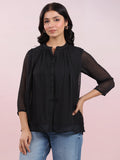 Janasya Dark Dobby Chiffon Solid Regular Top | Grocsy
