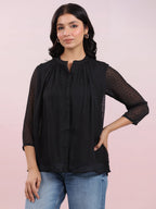 Janasya Dark Dobby Chiffon Solid Regular Top | Grocsy
